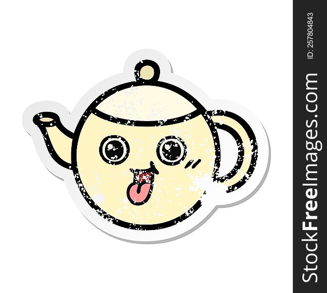 Distressed Sticker Of A Cute Cartoon Tea Pot