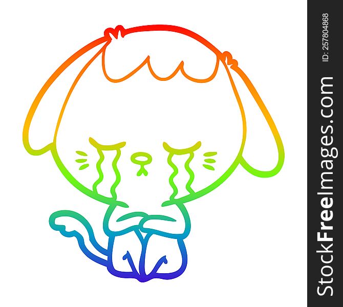 Rainbow Gradient Line Drawing Cartoon Crying Dog