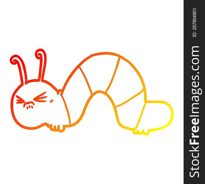 warm gradient line drawing of a cartoon angry caterpillar