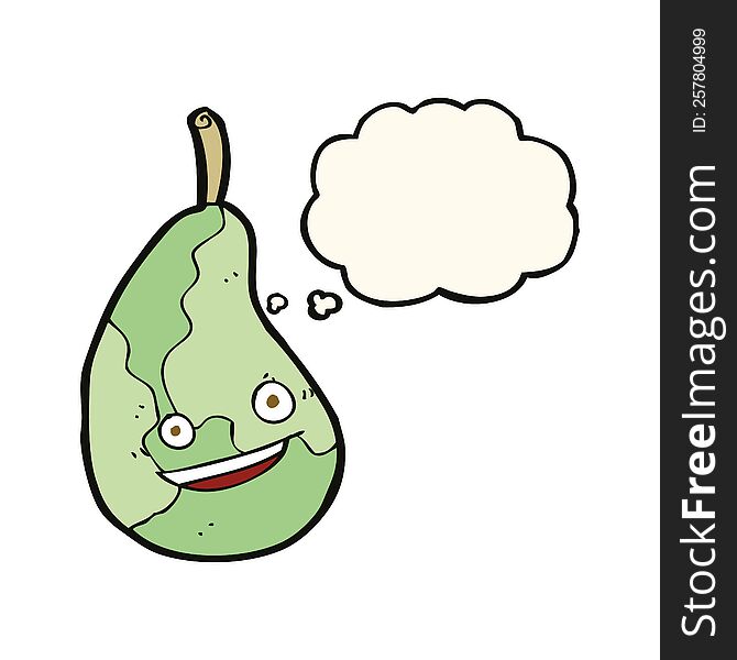 Cartoon Happy Pear With Thought Bubble