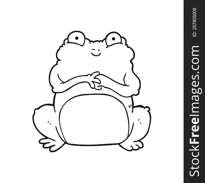 freehand drawn black and white cartoon funny frog