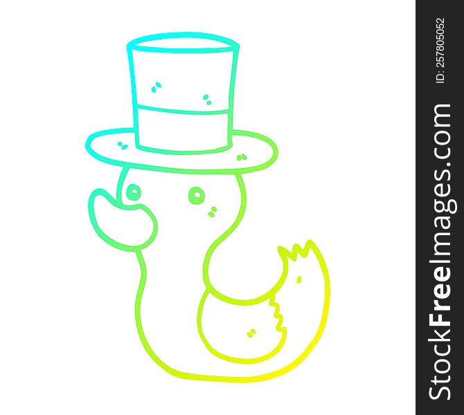 Cold Gradient Line Drawing Cartoon Duck Wearing Top Hat