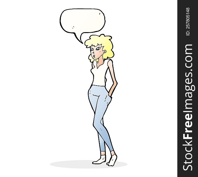 Cartoon Pretty Woman  With Speech Bubble