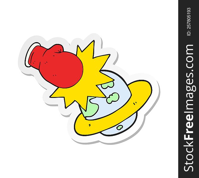 sticker of a cartoon planet taking a punch