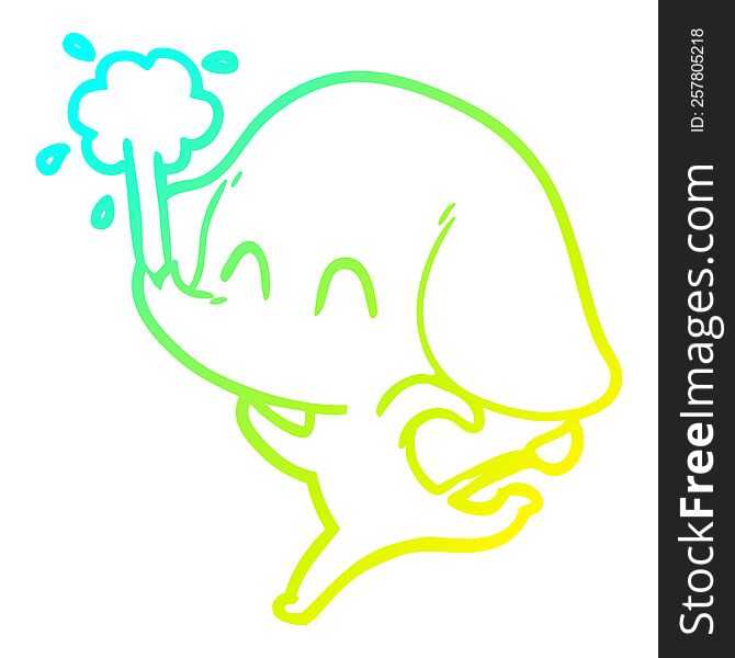 Cold Gradient Line Drawing Cute Cartoon Elephant Spouting Water