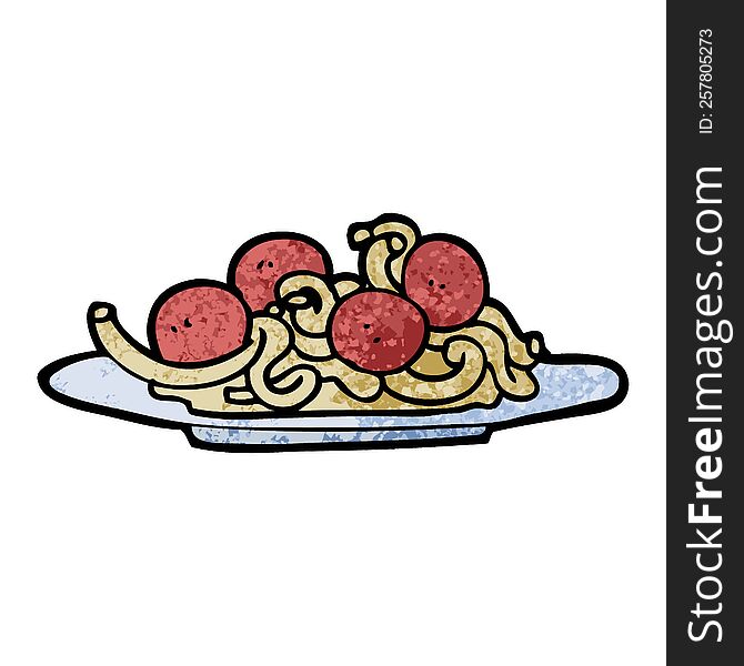 Grunge Textured Illustration Cartoon Spaghetti And Meatballs