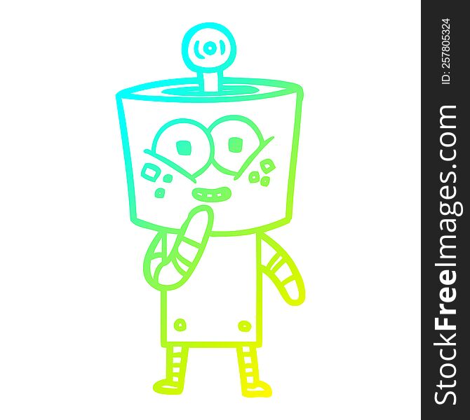 cold gradient line drawing of a happy cartoon robot giggling