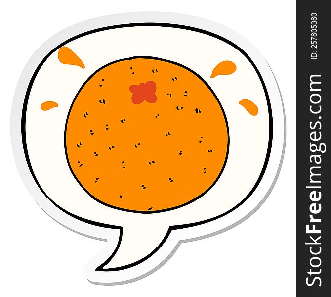 Cartoon Orange And Speech Bubble Sticker