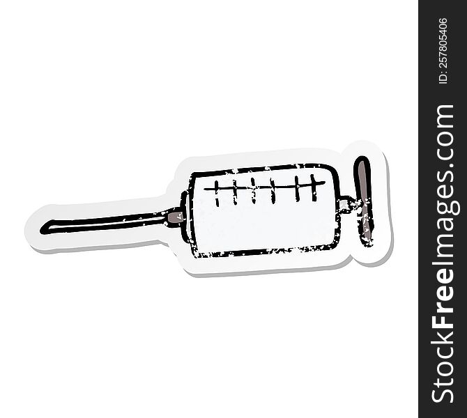 distressed sticker of a cartoon syringe
