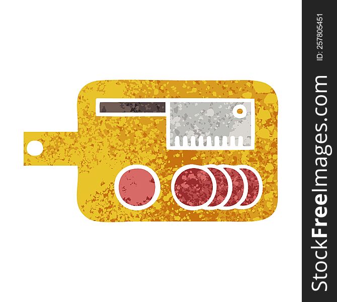 retro illustration style cartoon of a meat chopping board