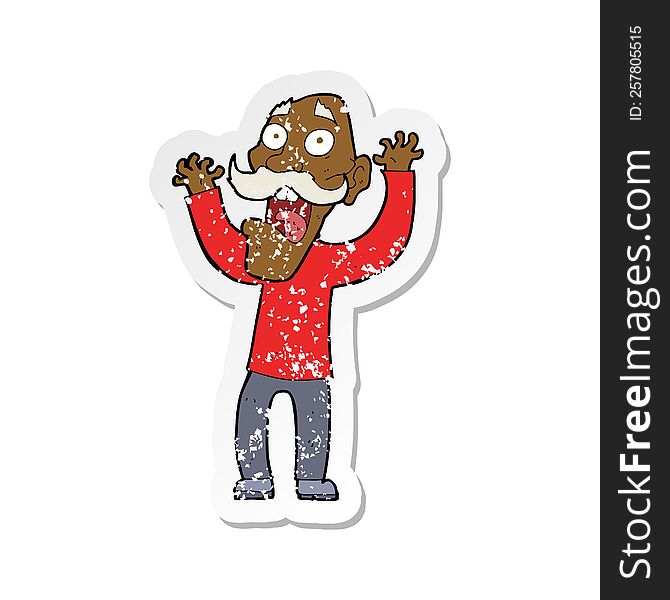 retro distressed sticker of a cartoon old man getting a fright