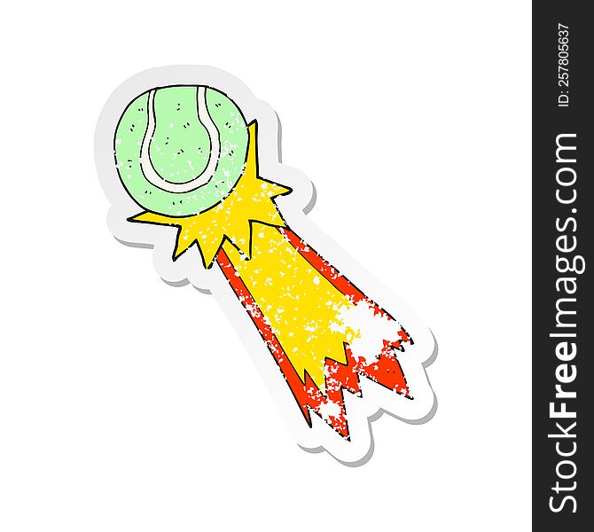 Retro Distressed Sticker Of A Cartoon Tennis Ball Serve