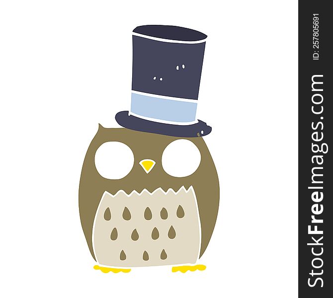 flat color style cartoon owl wearing top hat