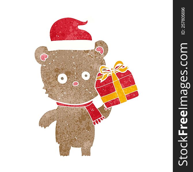 cartoon christmas teddy bear with present