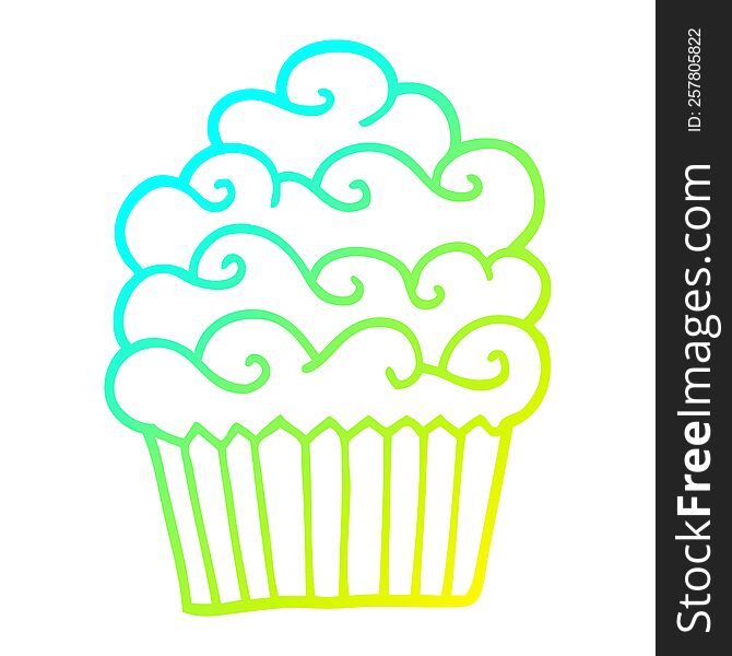 cold gradient line drawing of a cartoon vanilla cupcake