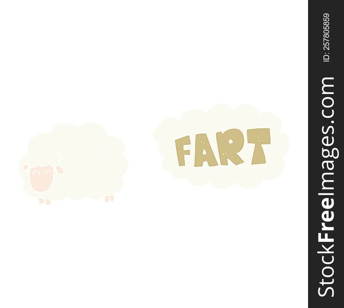 flat color illustration of a cartoon farting sheep