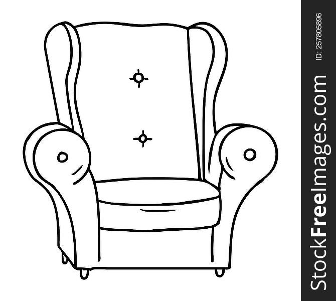 hand drawn line drawing doodle of an old armchair