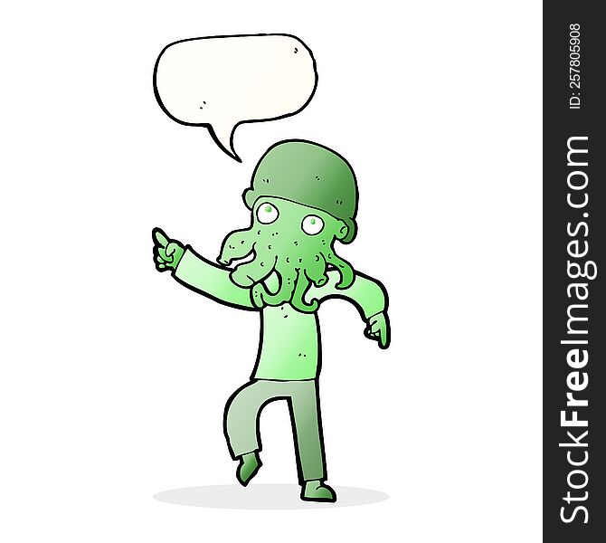 Cartoon Alien Man Dancing With Speech Bubble