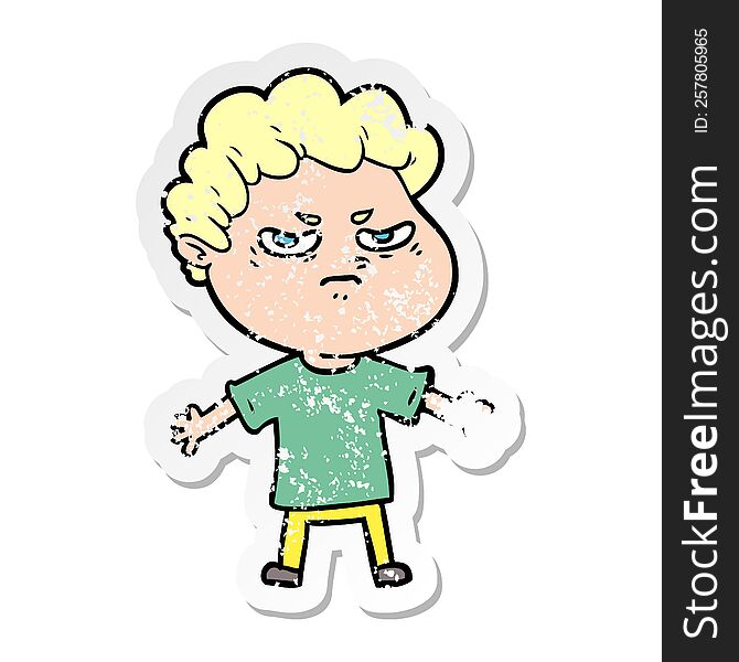 Distressed Sticker Of A Cartoon Angry Man