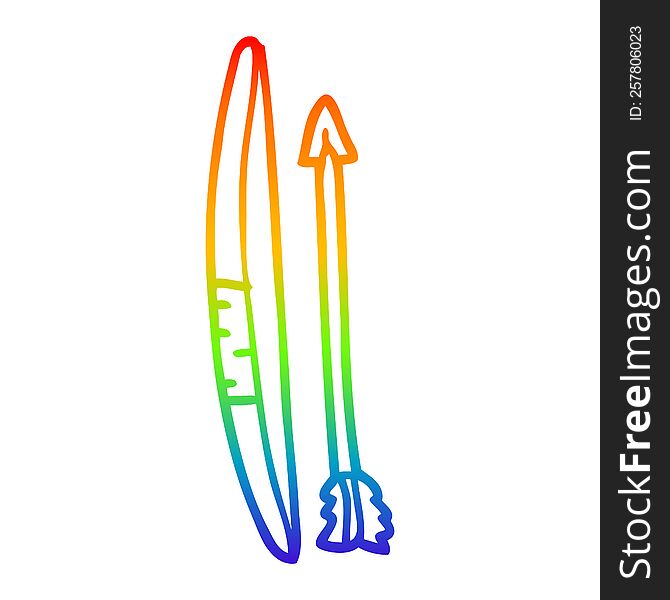 Rainbow Gradient Line Drawing Cartoon Bow And Arrow