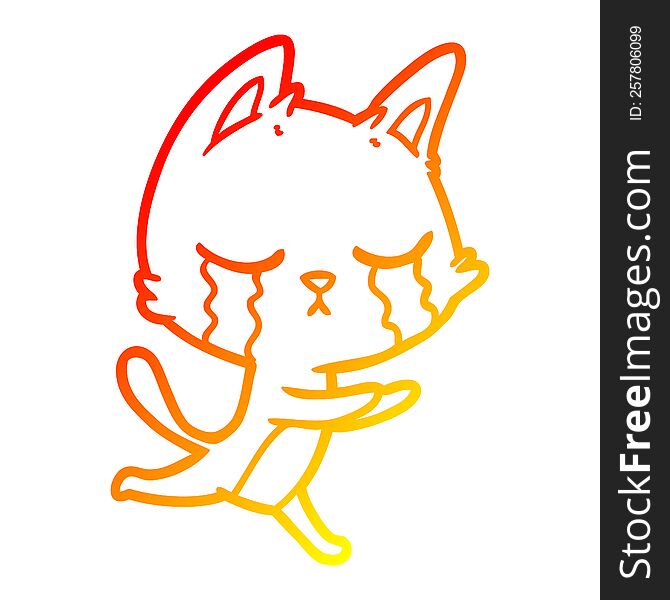 Warm Gradient Line Drawing Crying Cartoon Cat Running