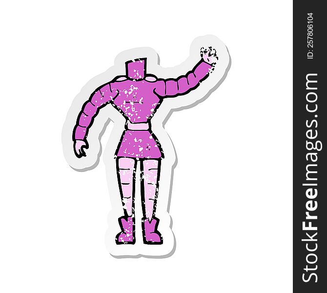 Retro Distressed Sticker Of A Cartoon Female Robot Body