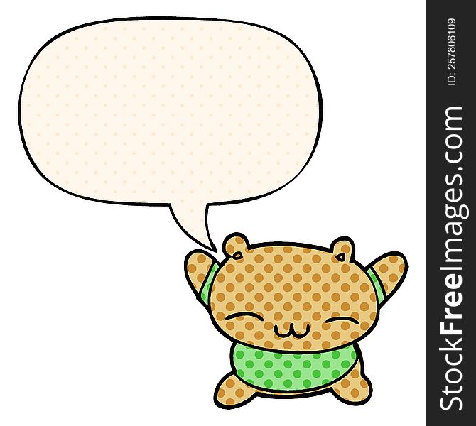 Cartoon Jumping Bear And Speech Bubble In Comic Book Style