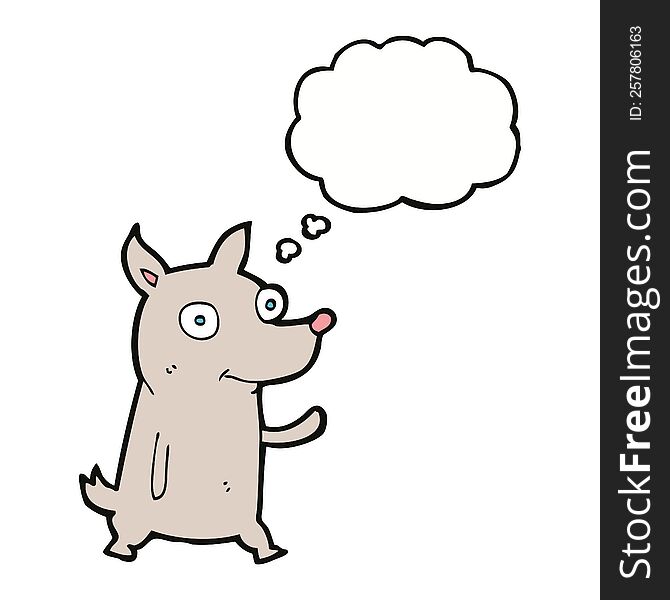Cartoon Little Dog Waving With Thought Bubble