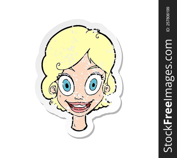 Retro Distressed Sticker Of A Cartoonhappy Woman