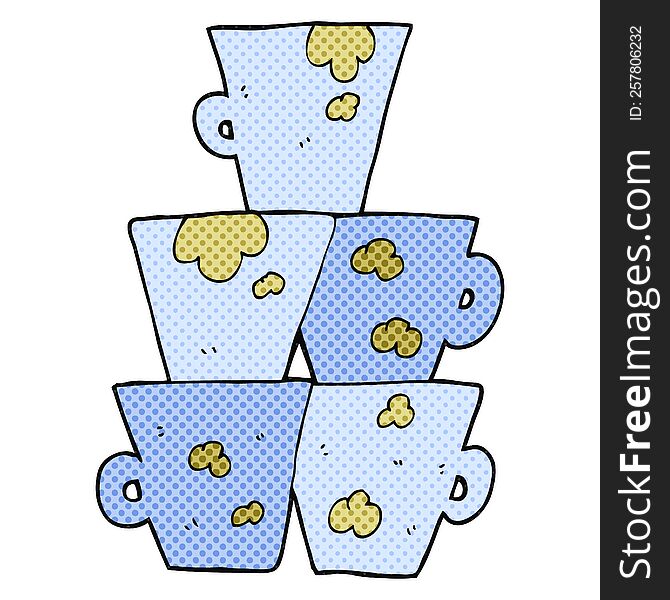 Cartoon Stack Of Dirty Coffee Cups