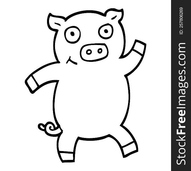 Black And White Cartoon Dancing Pig