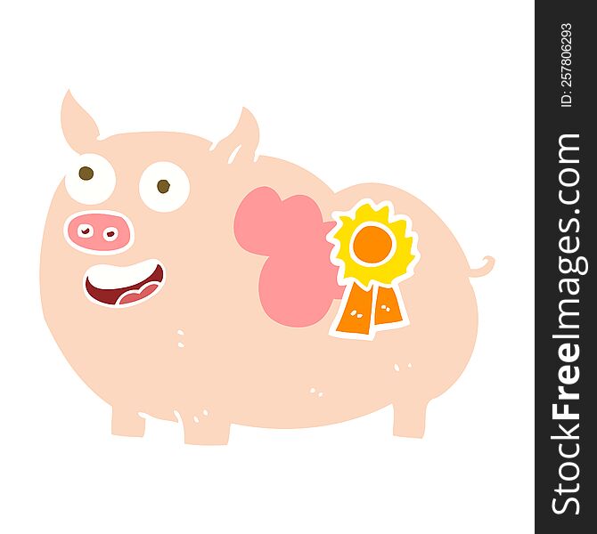 Flat Color Illustration Of A Cartoon Prize Winning Pig
