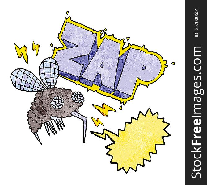 freehand speech bubble textured cartoon fly zapped