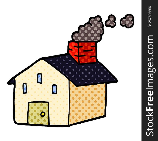 Cartoon Doodle House With Smoking Chimney