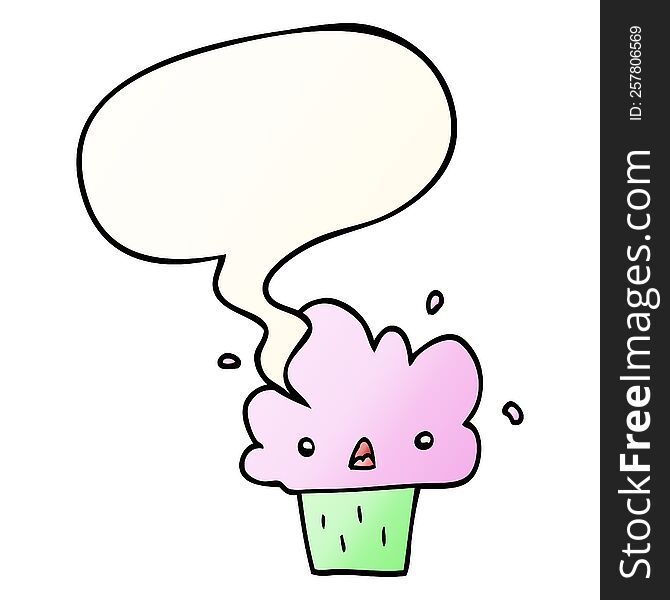 Cartoon Cupcake And Speech Bubble In Smooth Gradient Style