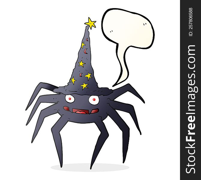 Speech Bubble Cartoon Halloween Spider In Witch Hat