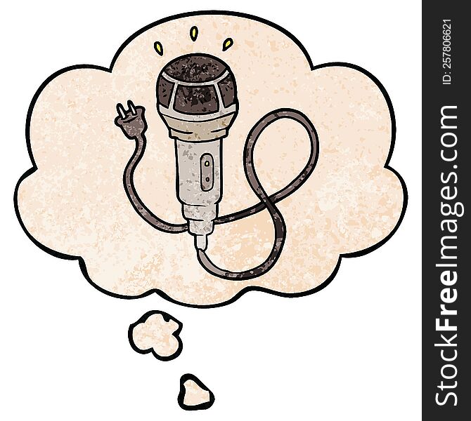 Cartoon Microphone And Thought Bubble In Grunge Texture Pattern Style