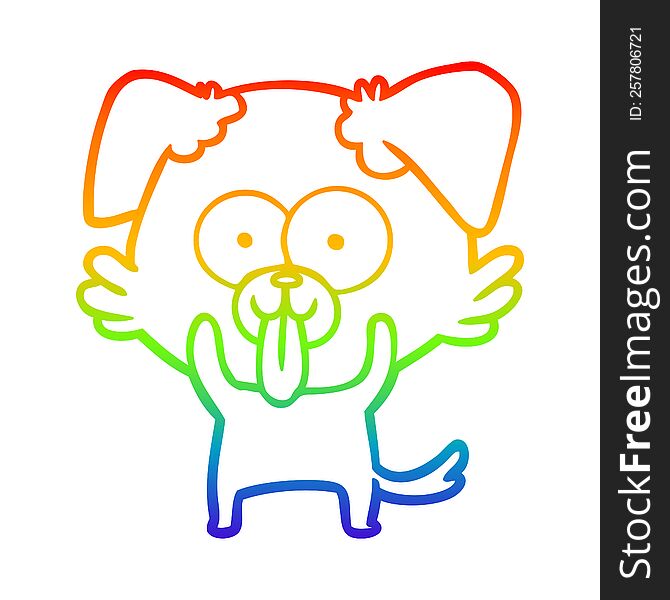 rainbow gradient line drawing of a cartoon dog with tongue sticking out