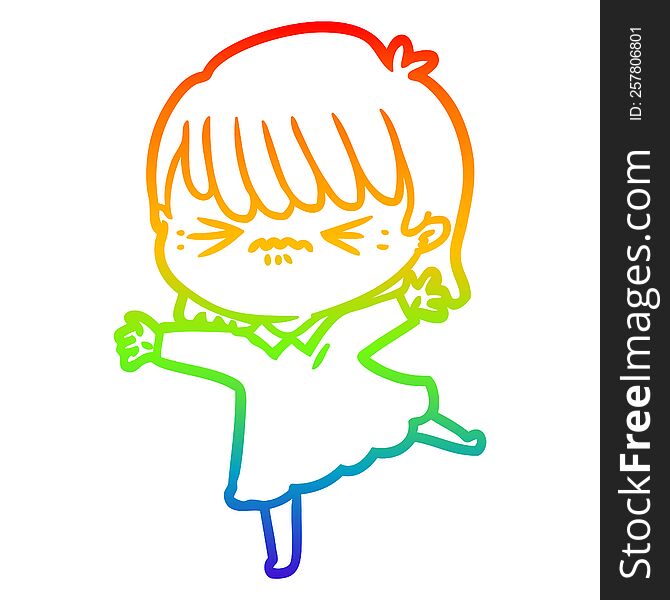 Rainbow Gradient Line Drawing Stressed Out Cartoon Girl
