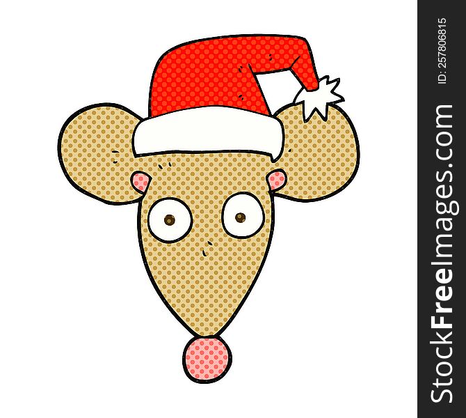 freehand drawn cartoon mouse in christmas hat