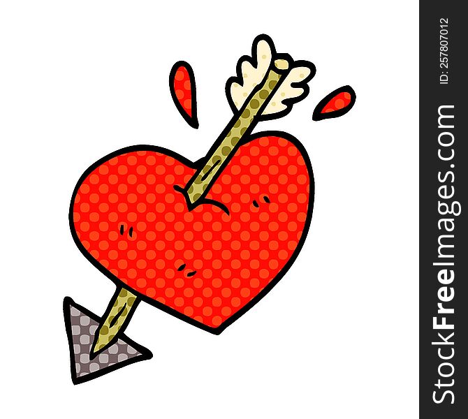 cartoon doodle heart shot through with arrow