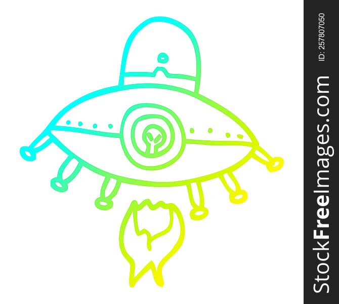 cold gradient line drawing of a cartoon alien spaceship