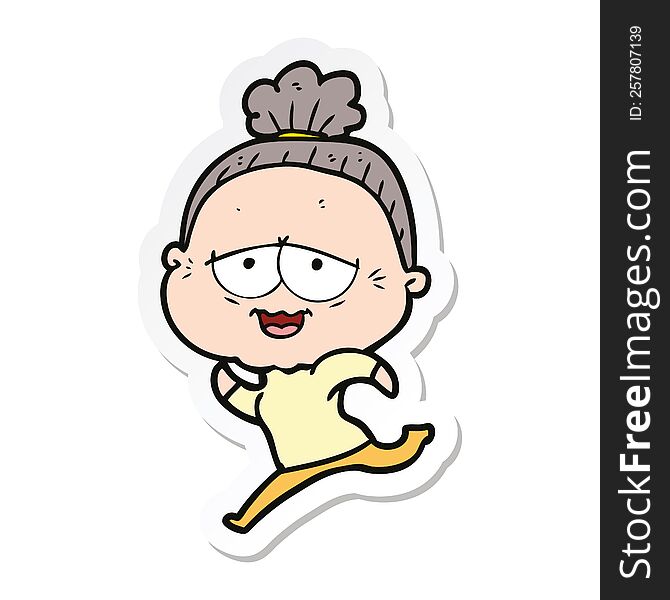 Sticker Of A Cartoon Happy Old Lady