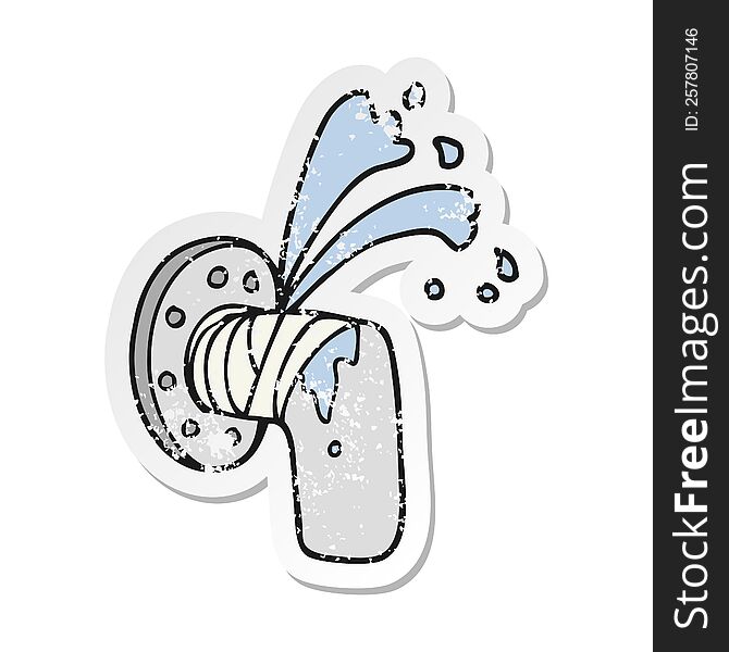 Retro Distressed Sticker Of A Cartoon Leaky Pipe