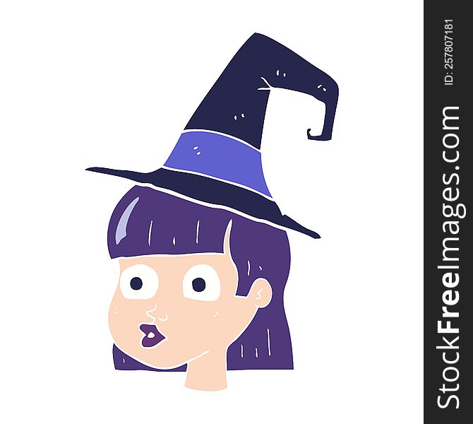 Flat Color Illustration Of A Cartoon Witch