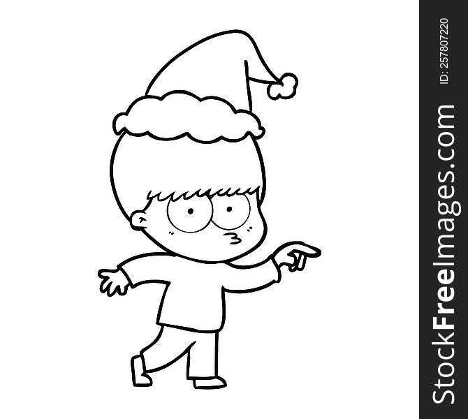 nervous hand drawn line drawing of a boy wearing santa hat. nervous hand drawn line drawing of a boy wearing santa hat