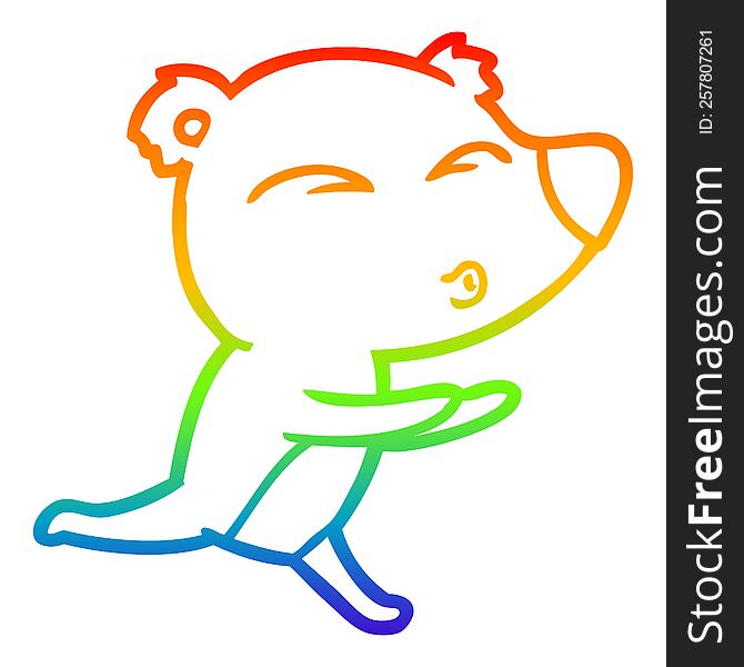 Rainbow Gradient Line Drawing Cartoon Running Bear