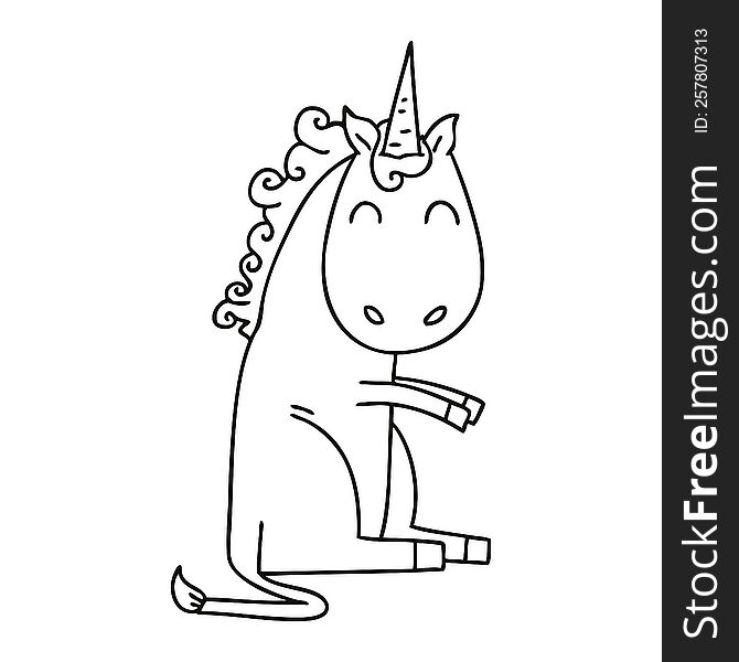 Quirky Line Drawing Cartoon Unicorn