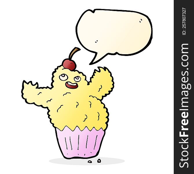 Cartoon Cupcake Monster With Speech Bubble