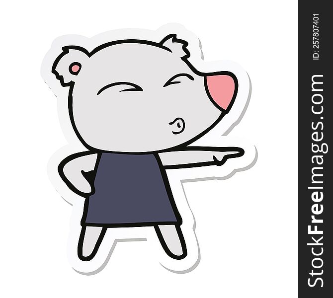 Sticker Of A Cartoon Whistling Bear In Dress